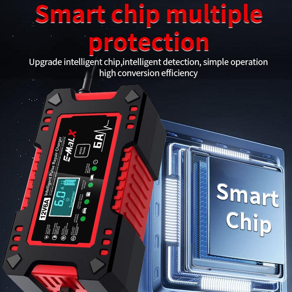 Voltage Temperature Detection For SUV Motorcycle Truck 12V 6A Digital LCD Display Car Battery Charger Intelligent Pulse Repair
