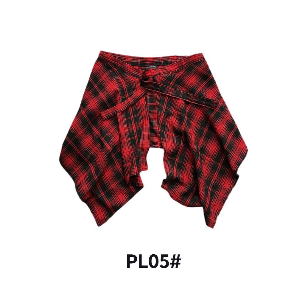 High Street Punk Tie-Waist Plaid Layered Men's Assymetric Top