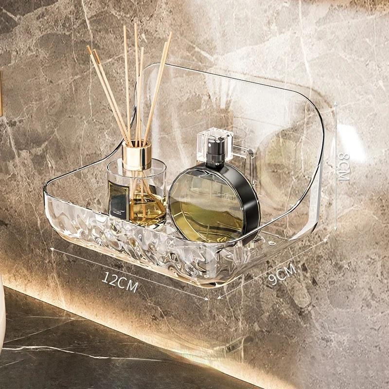 Полка для туалетных принадлежностей для ванной комнаты, без перфорации, настенный держатель для средств по уходу за кожей, настенный столик для туалетных принадлежностей, прозрачный ящик для хранения