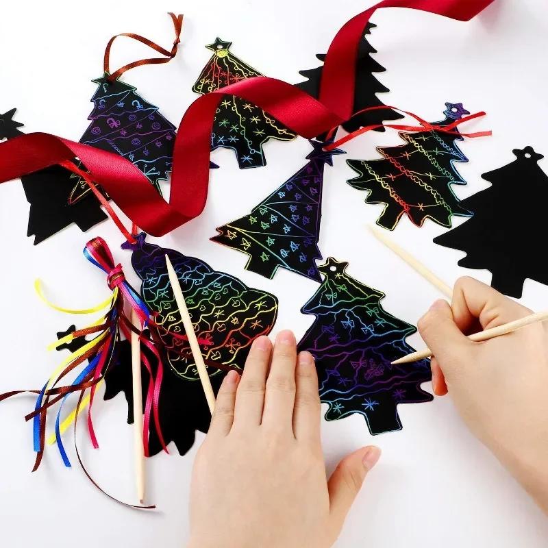 36 шт. Подвеска в виде снеговика на рождественскую елку для детей, цветная бумага для скретч-бумага своими руками, креативная бумага для рисования граффити