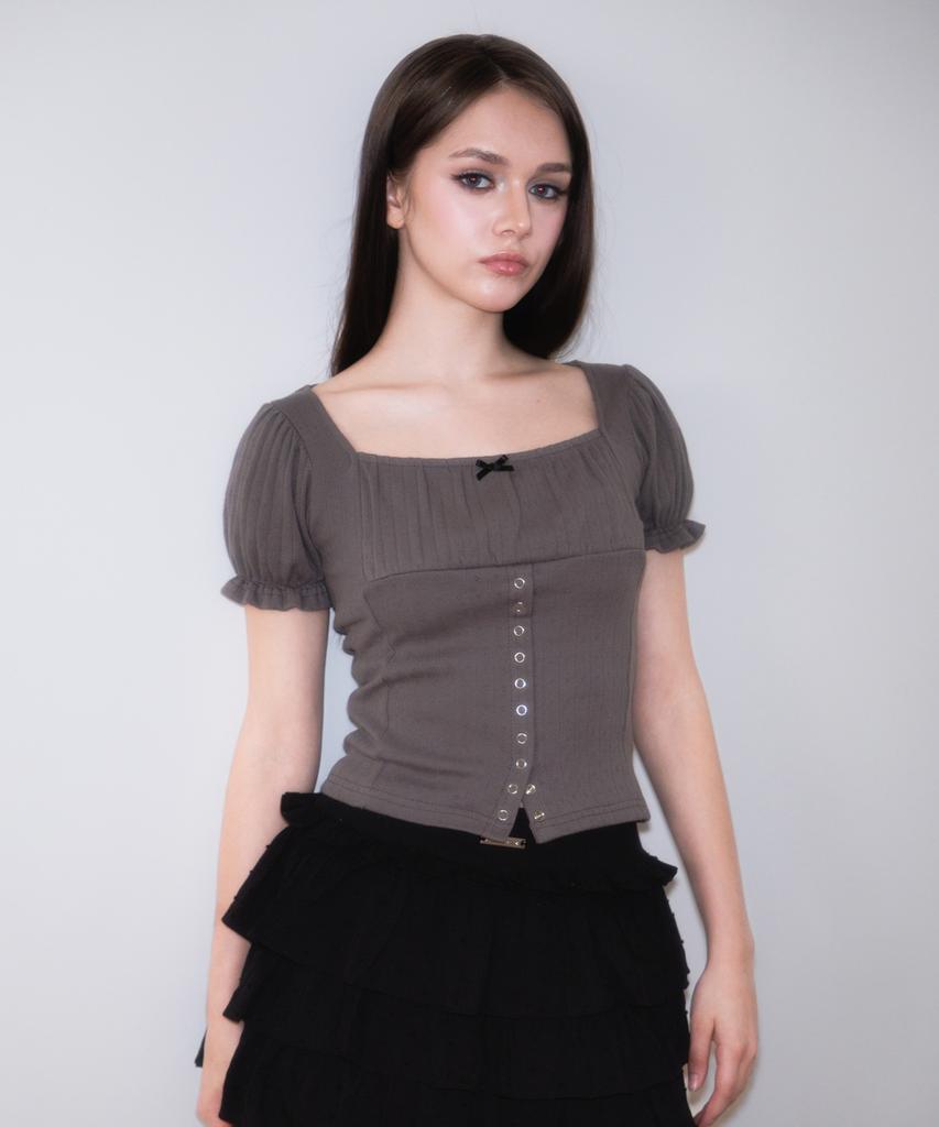 ROSEFRANTZ Puff Shirring Ribbon T-Shirt [Charcoal]