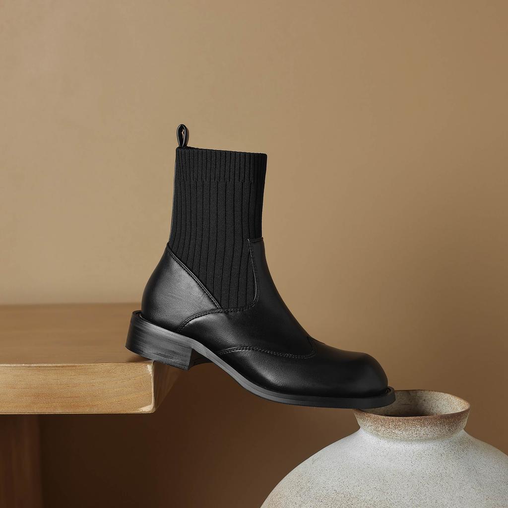 Krazing Pot Микрофибра Осенне-зимняя обувь Толстый средний каблук Размер 43 Ботинки челси Вязаный сзади Эластичные ботильоны