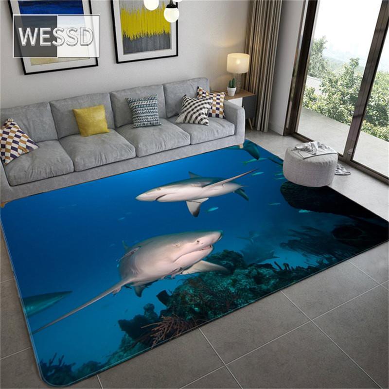 3D коврик с узором акулы для спальни, большой ковер с морскими животными, коврик для гостиной, материал из губки, ковер для комнаты, ковер для спальни для мальчиков
