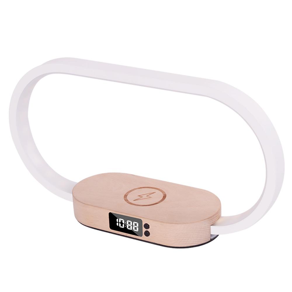 15W Mobile Phone Wireless Fast Charging Touch Night Light Solid Wood Clock Bedroom Bedside Table Lamp