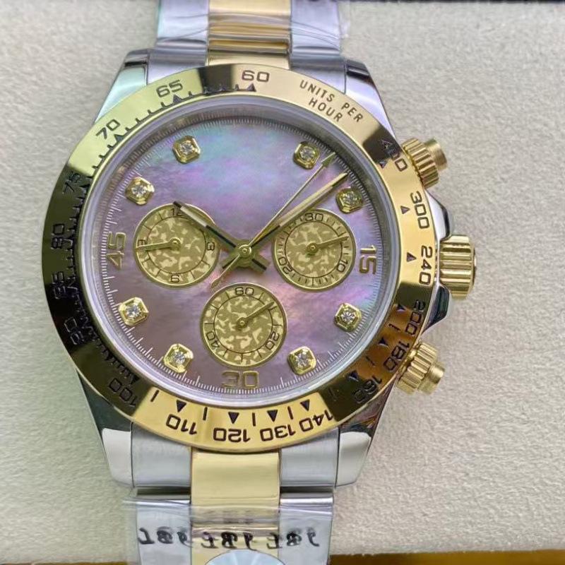 Мужские роскошные двухцветные автоматические часы La Jadia серии Daytona с цветным циферблатом, инкрустированным бриллиантами