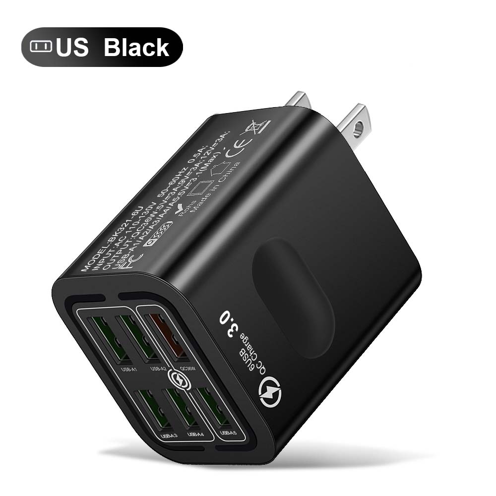 Total 100W 6 Ports USB Charger Fast Charging For iPhone 14 Samsung Xiaomi Mobile Phone Adapter EU US UK Plug
