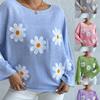 Flower Embroidered Loose-fit Off-shoulder Knit Sweater Women's Long Sleeve Boat Neck Pullovers Spring Fall Casual Baggy Tops