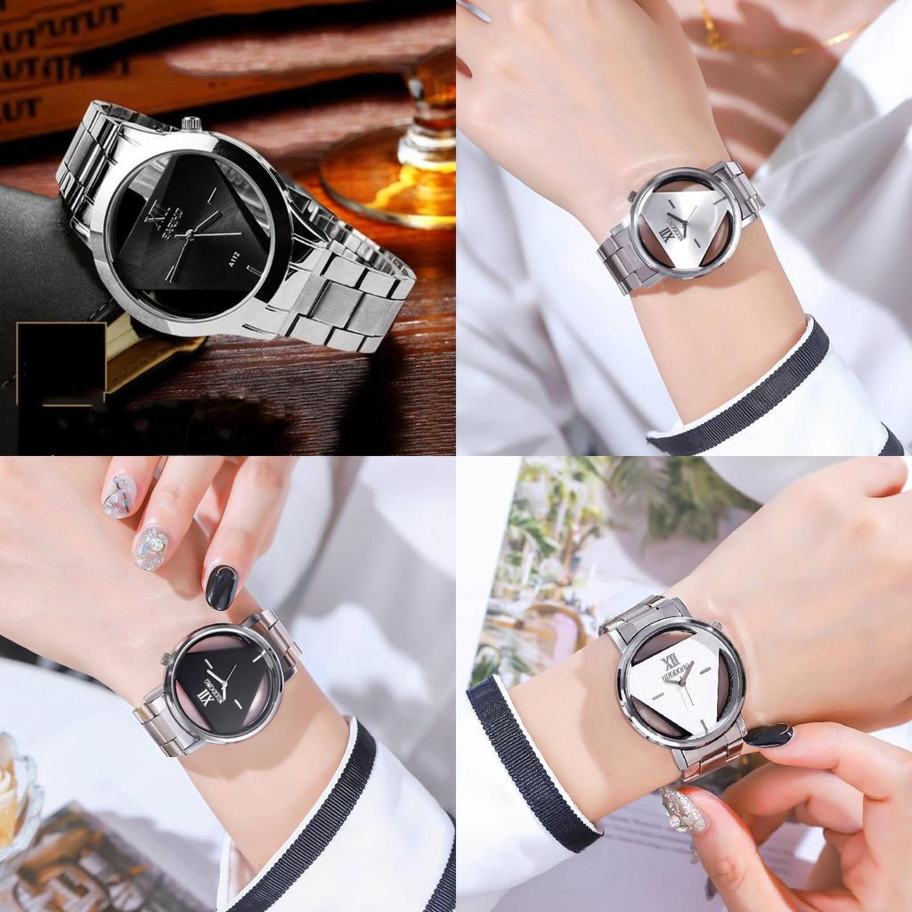 Elegant Triangle Dial Watch Hollow Design Fashionable Steel Band And Glass Surface