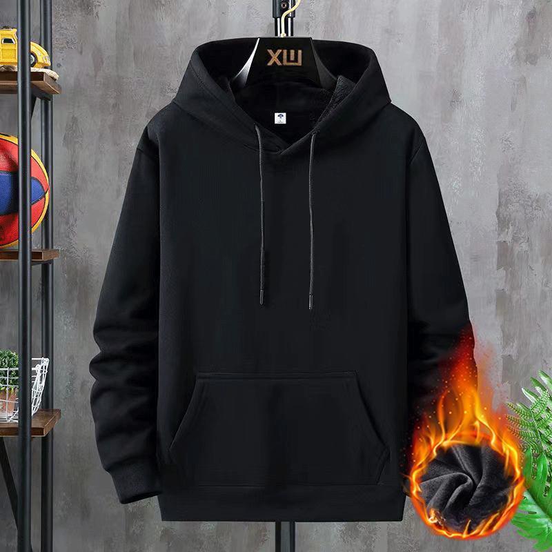8XL Autumn and Winter Hooded Sweater Men's Solid Color Plus Velvet Warm Top All-match Youth Loose Large Size Hoodie Sports Jacket