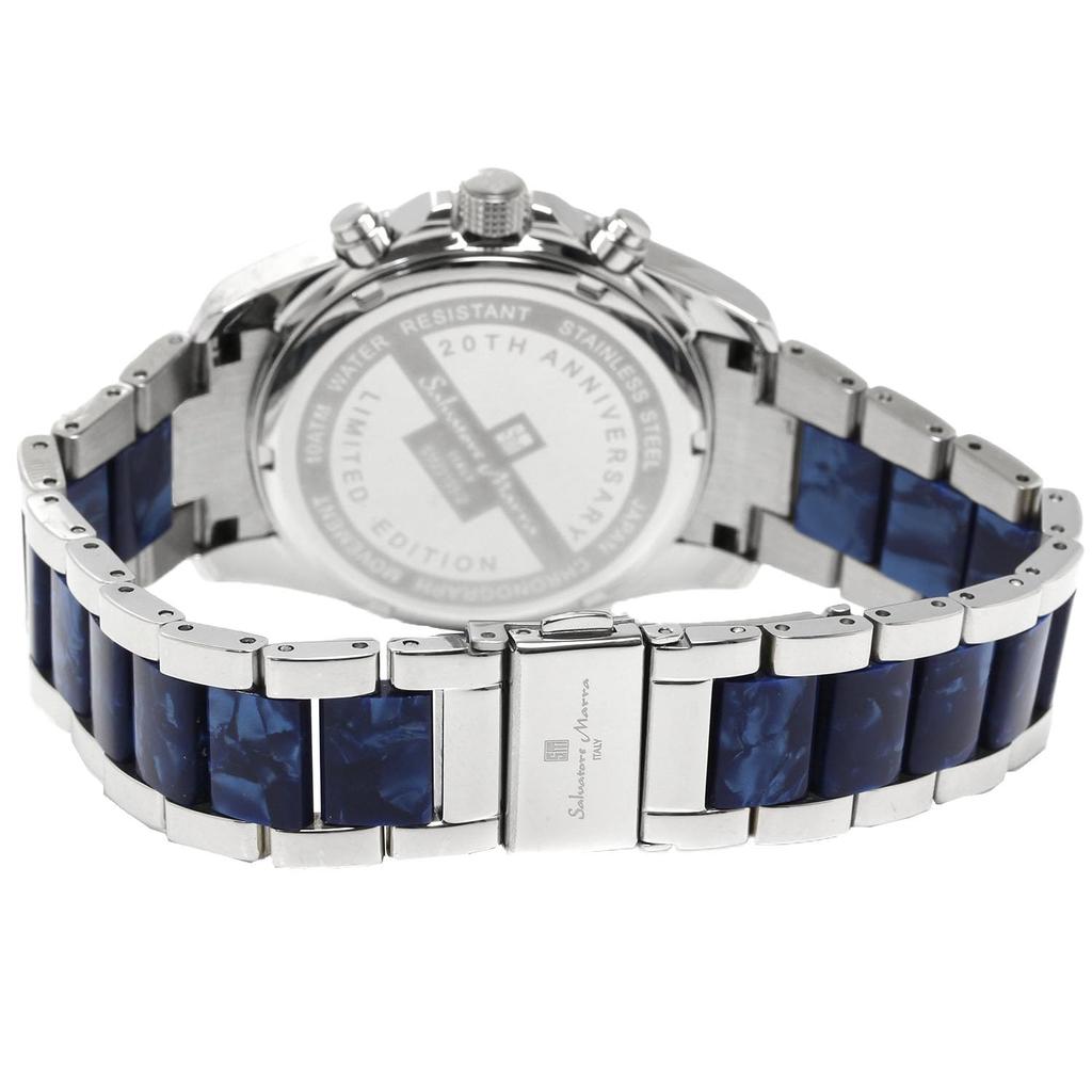 Salvatore Marra Часы Хронограф Ацетат Комбинированный Ремешок Модель Ограниченного Выпуска к 20-летию Рейтинг Бренда Часы Подарок Синий Серебристый [Salvatore Mara] Мужские
