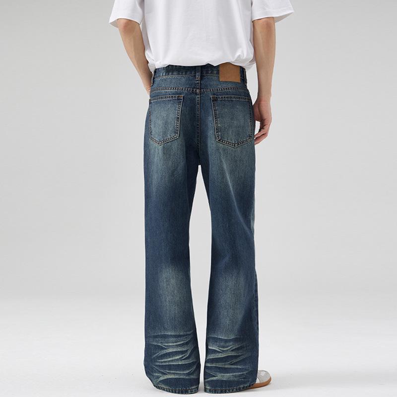LKTM Джинсы унисекс в американском ретро-стиле, темно-синие, микроклеш, с потертостями, длинные