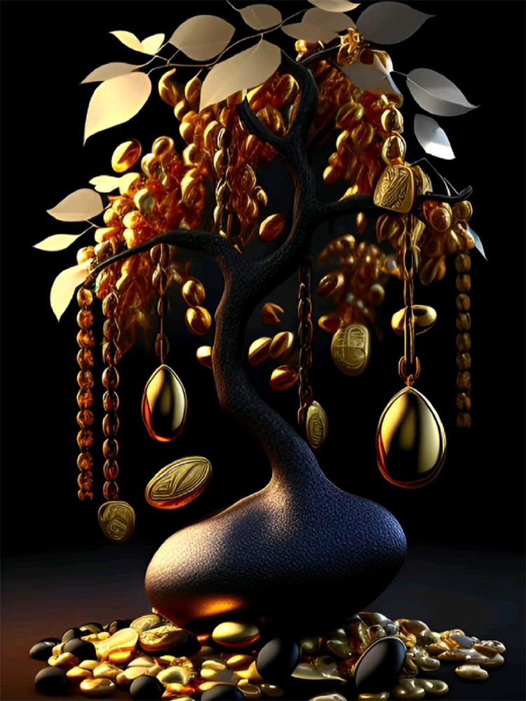 5DDIY Алмазная роспись Денежное дерево Фэнтези Пейзаж Полный Круг Квадратная Мозаика Украшение для дома и гостиной Новый продукт Подарок