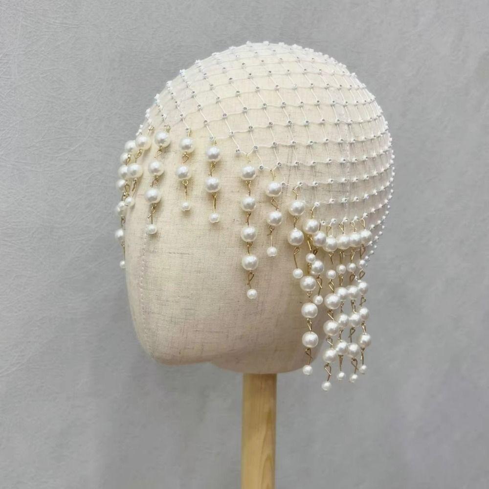 Hollow Out Pearl Tassel Hair Hat Pearl Tassels Luxury Headcaps Bridal Accessories
