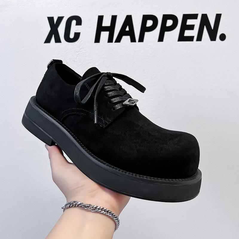 Туфли дерби мужские весна-осень 2025 года новые туфли с большим носком толстая подошва увеличивающая рост низкие туфли с круглым носком модные кожаные туфли 1088-A