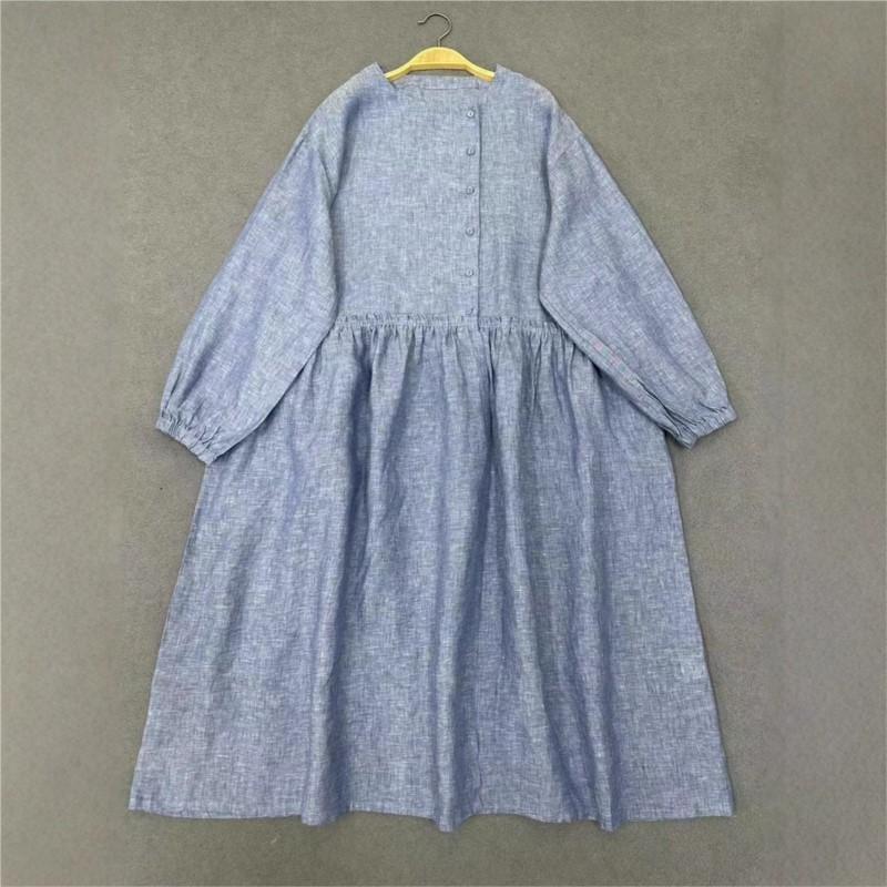 Johnature Весенне-осеннее платье с круглым вырезом и оборками для женщин, свободное повседневное винтажное платье для женщин