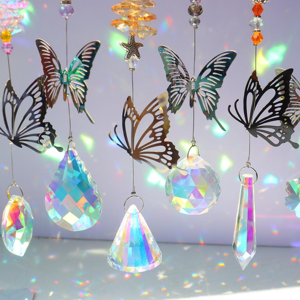 Crystal Windchimes Sun Catcher Silver Butterfly Hanging Pendant Jewelry Rainbow Chase Home Garden Window Curtain Wedding Decora