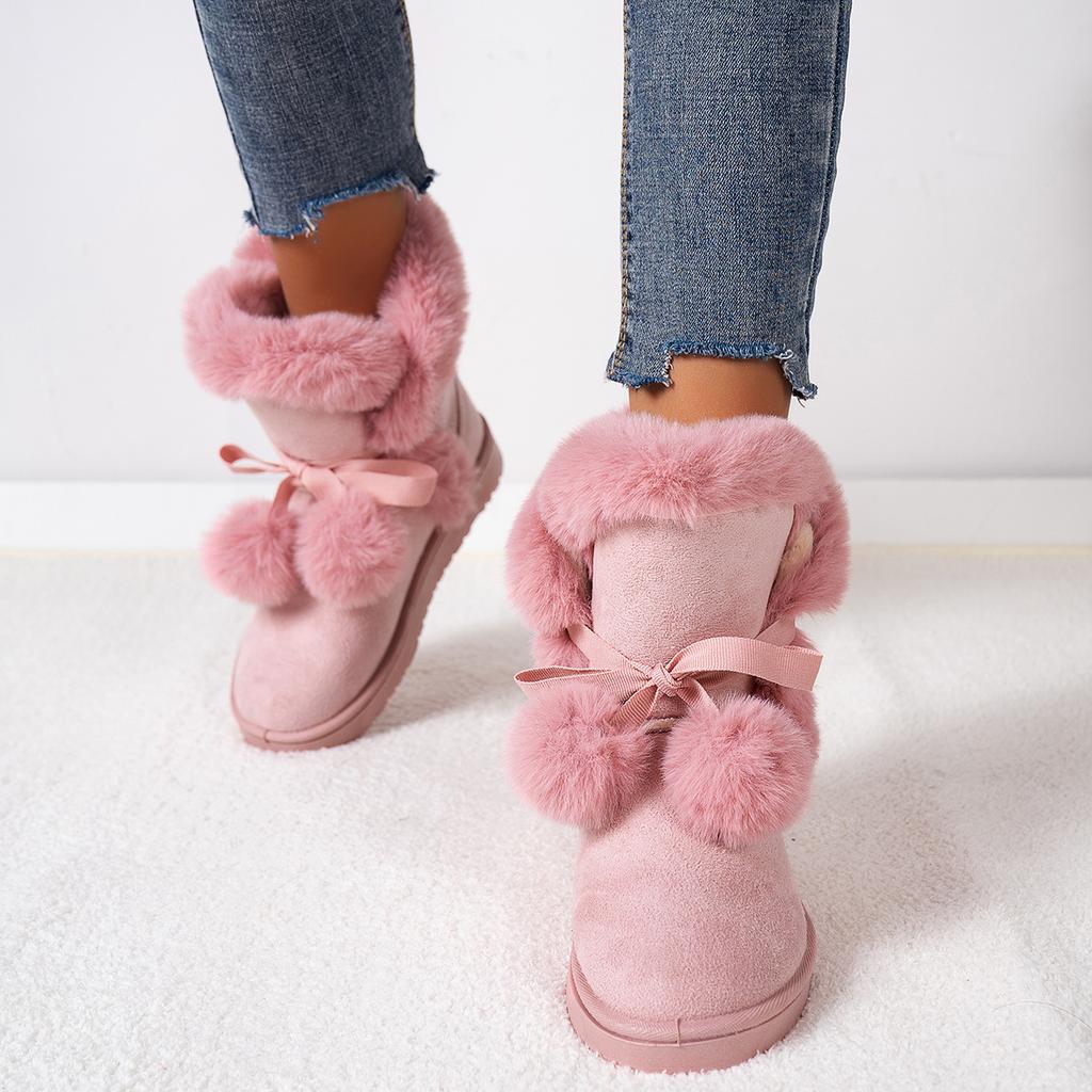 Новые зимние женские сапоги большого размера, хлопковые сапоги, хлопковая обувь с помпоном, женские сапоги средней высоты, теплые, универсальные, повседневные женские зимние сапоги
