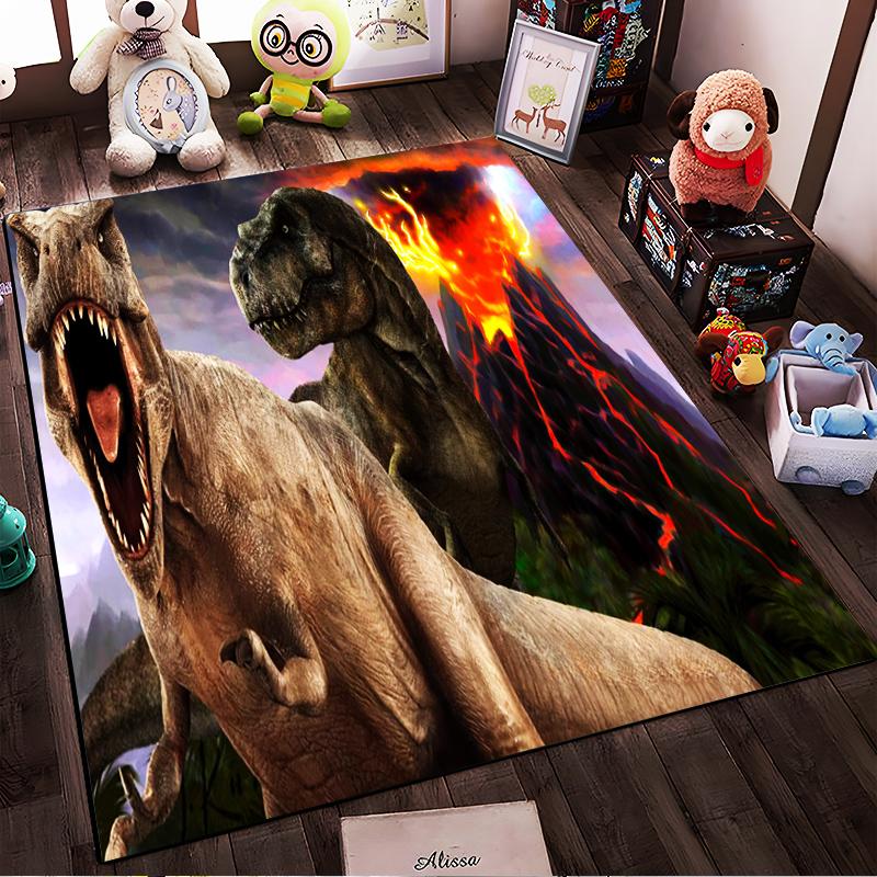 Realistic Dinosaur Print Carpet with Volcano Eruption Background for Kids Room Decor" Suitable for use as an anti-slip1 for1room and bedroom sofas