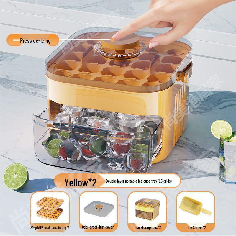 Форма для льда нажимного типа с крышкой - Домашний изготовитель кубиков льда и контейнер для хранения