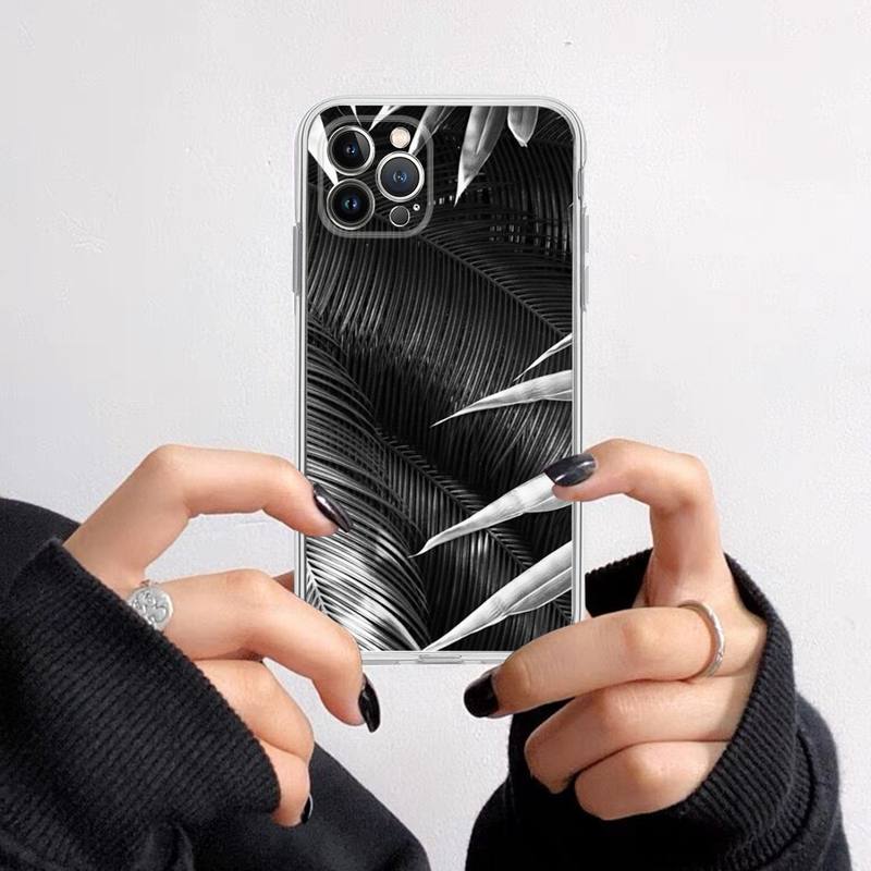 Черно-белые пальмовые листья пальмы Чехол для телефона Для iPhone 14 13 12 11 Pro Max XS X XR SE 2020 6 7 8 Plus Mini Прозрачный корпус