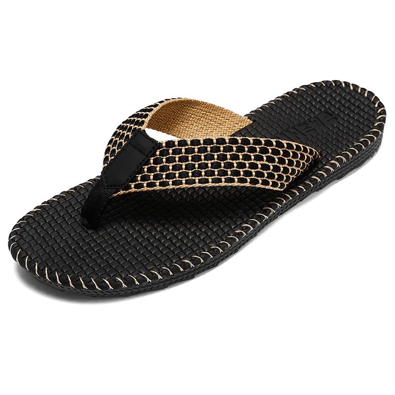 Fashion Men's Flip Flops Summer New Lightweight Rubber Woven Slippers Fashion Casual Outdoor Sandals Breathable Anti Slip Beach Shoes