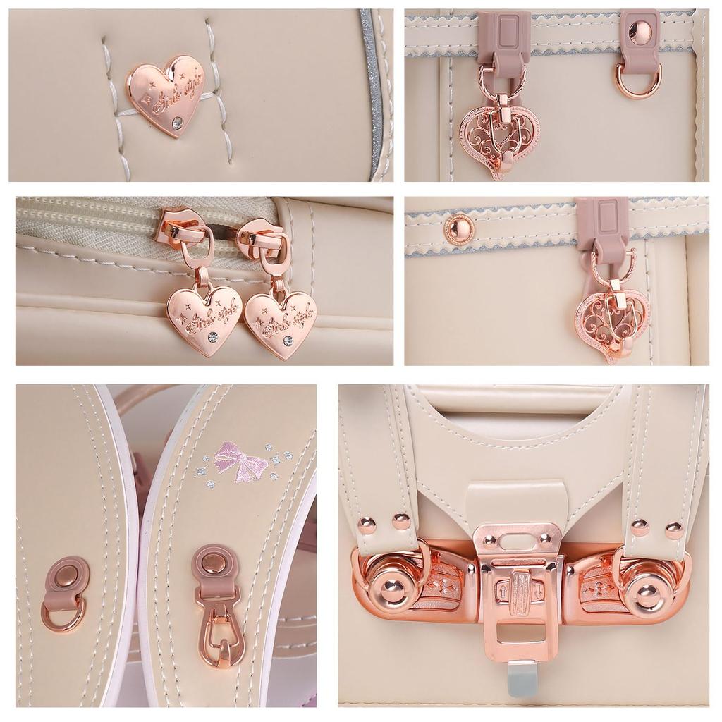 Ранец Coulomb из премиальной искусственной кожи и с жемчужным бантом-сердцем, прозрачный рюкзак для обуви и другие бонусы для девочек, ткань, замок в одно касание, &