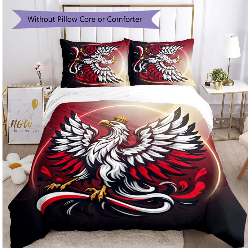 Poland Football Printed Bedding 3 Piece Set Cozy Breathable Bed Cover Set as Housewarming Holiday Gift