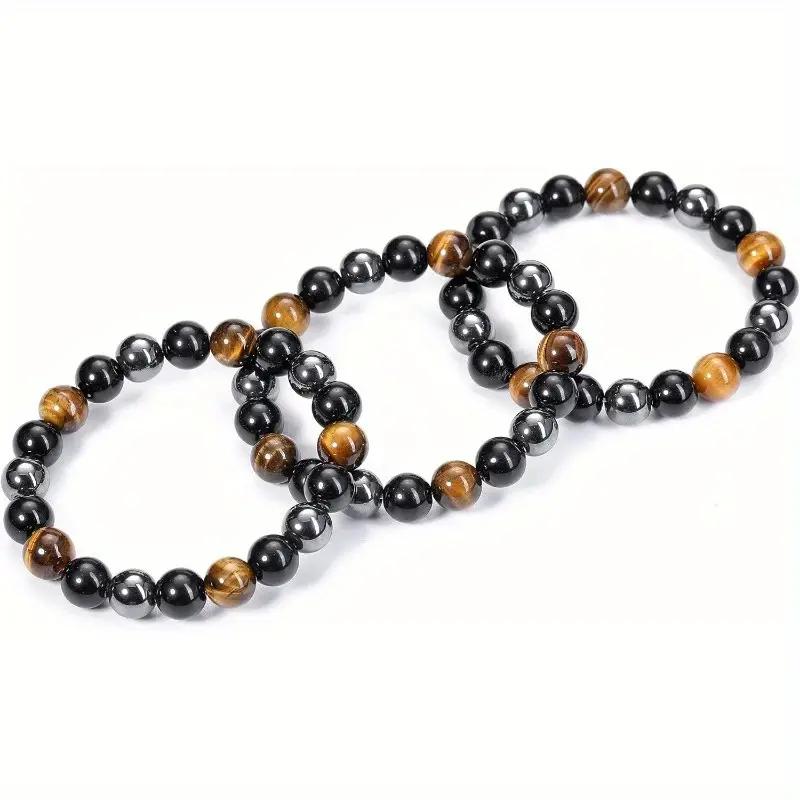 Амулет для защиты, обсидиан, тигровый глаз, натуральный круглый драгоценный камень, бусины, мужские и женские лечебные кристаллы, удача, 2 шт./комплект, браслет 10 мм