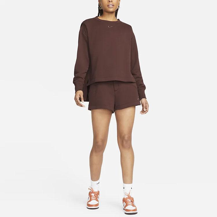 Nike Толстовки Женские Темно-коричневые С круглым вырезом Умеренные Обычные DV7802-227