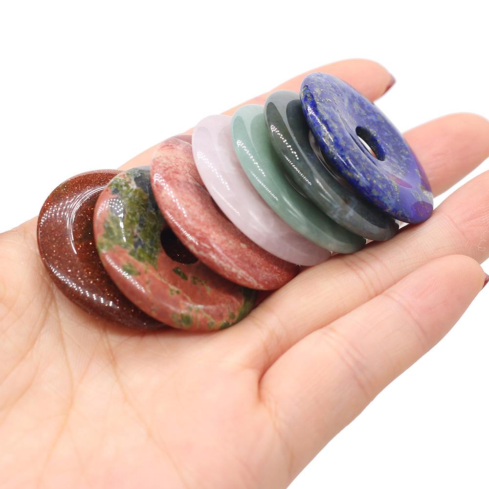 35x35 мм натуральный камень бусины с большими отверстиями круглый кристалл розовый кварц агат лазурит опал белая бирюза свободные бусины для изготовления ювелирных изделий DIY аксессуары