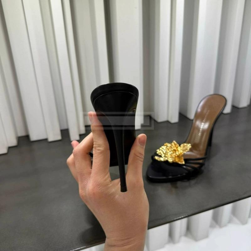 Летние Сексуальные Женские Сандалии Шлепанцы Летние Металлические Цветы Красивые Модные Сандалии Женские Туфли на Высоком Каблуке-Шпильке Черные Сандалии