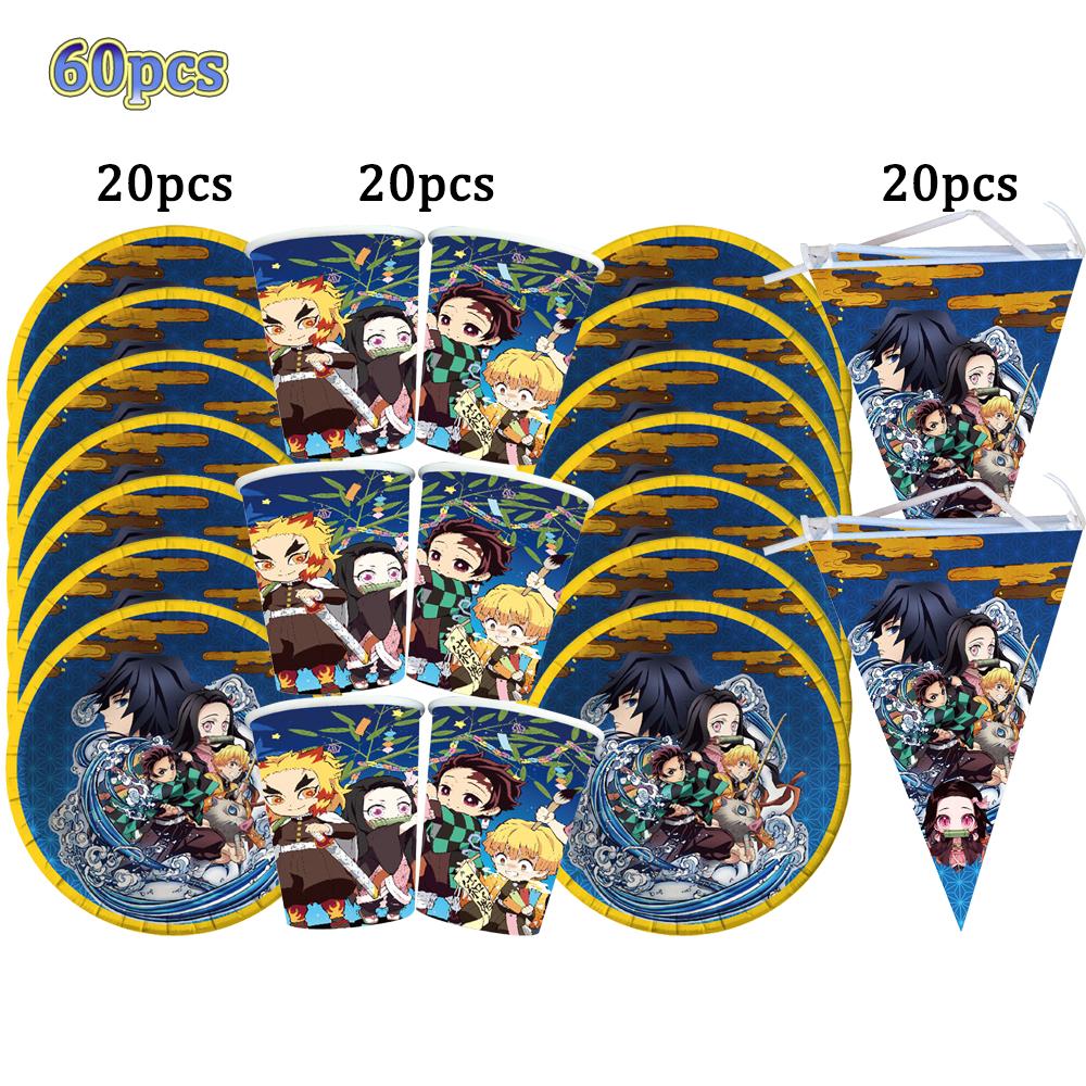 Kimetu No Yaiba Kids Birthday Party Decoration Tableware Paper Cups Plates Napkins Demon Slayer Theme Baby Shower Boys Supplies