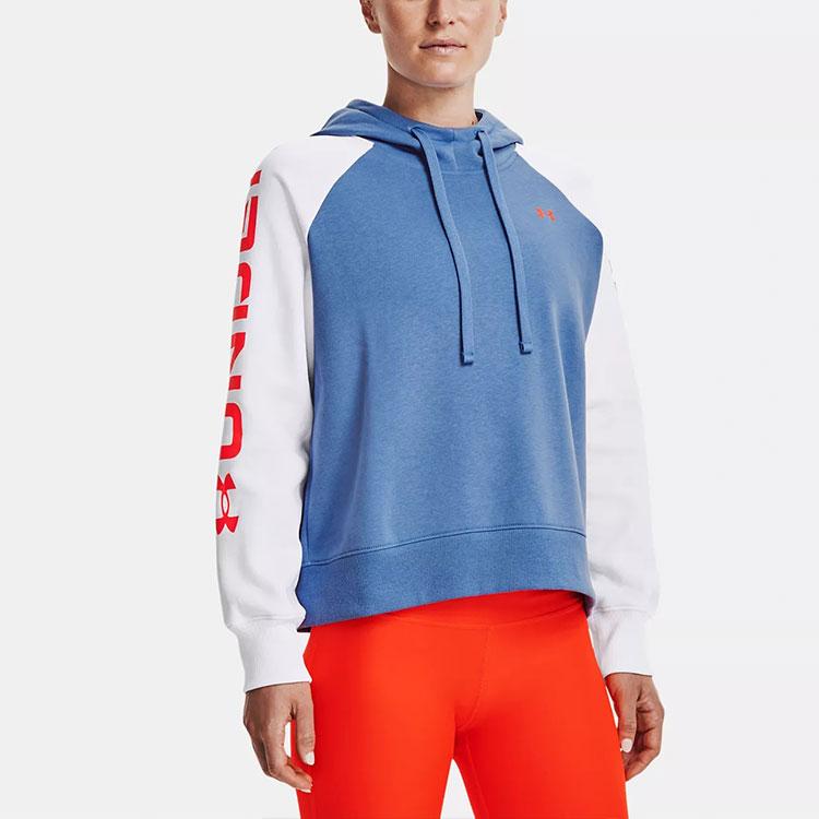 Under Armour Женские толстовки с капюшоном из флиса с логотипом и цветными блоками, цвет синий 1365861-488