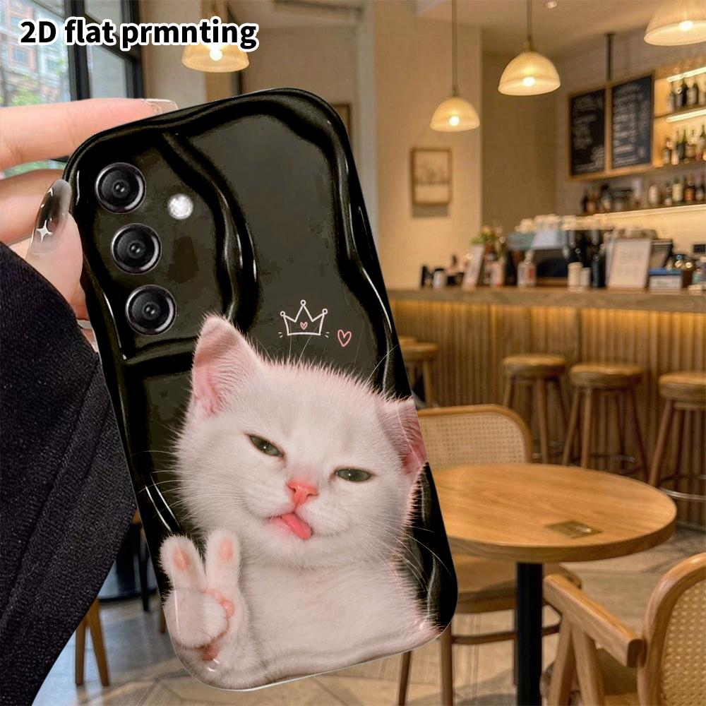 Phone Case: 2D Flat Samsung Galaxy A34 A35 S20 S22 S21 FE Plus Ultra Protective Case, Tongue-Sticking Little White Cat, Christmas and Halloween Gift