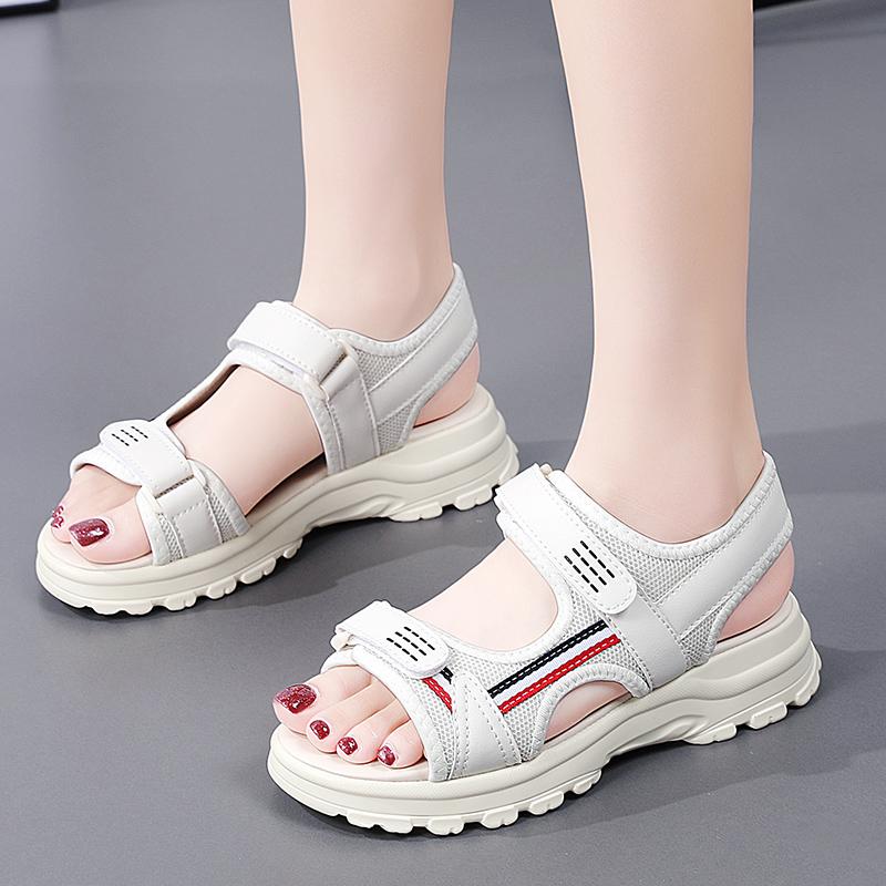 Женские летние римские сандалии на платформе, уличные, черные, с открытым носком, повседневные, для девушек, спортивные сандалии, большие размеры