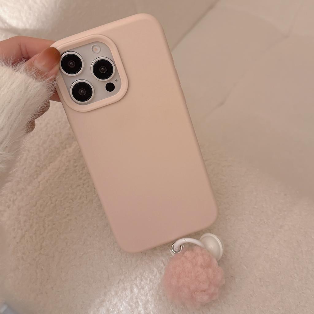 Pink Love Stand for IPhone16 Mobile Phone Case 15promax Apple 14 Suitable for 13 Hair Ball Bell 17