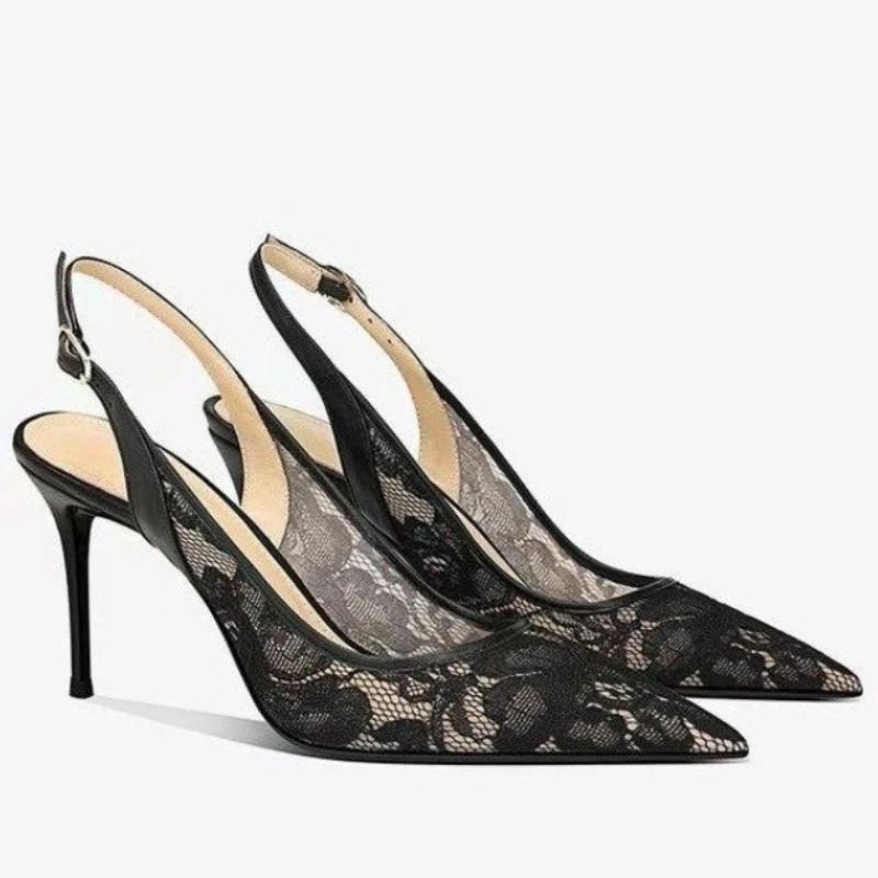 Baotou Sandals Women's Spring/Summer 2025 New Style Shallow Mouth Sexy Thin Heel High Heels Pointed Mesh Breathable Single Shoes