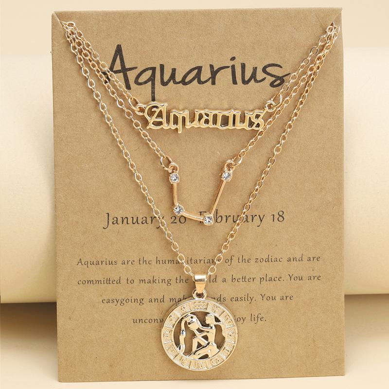 3Pcs Zodiac Sign Necklaces Set For Women 12 Constellation Letter Pendant Chain Choker Birthday Jewelry With Cardboard Card