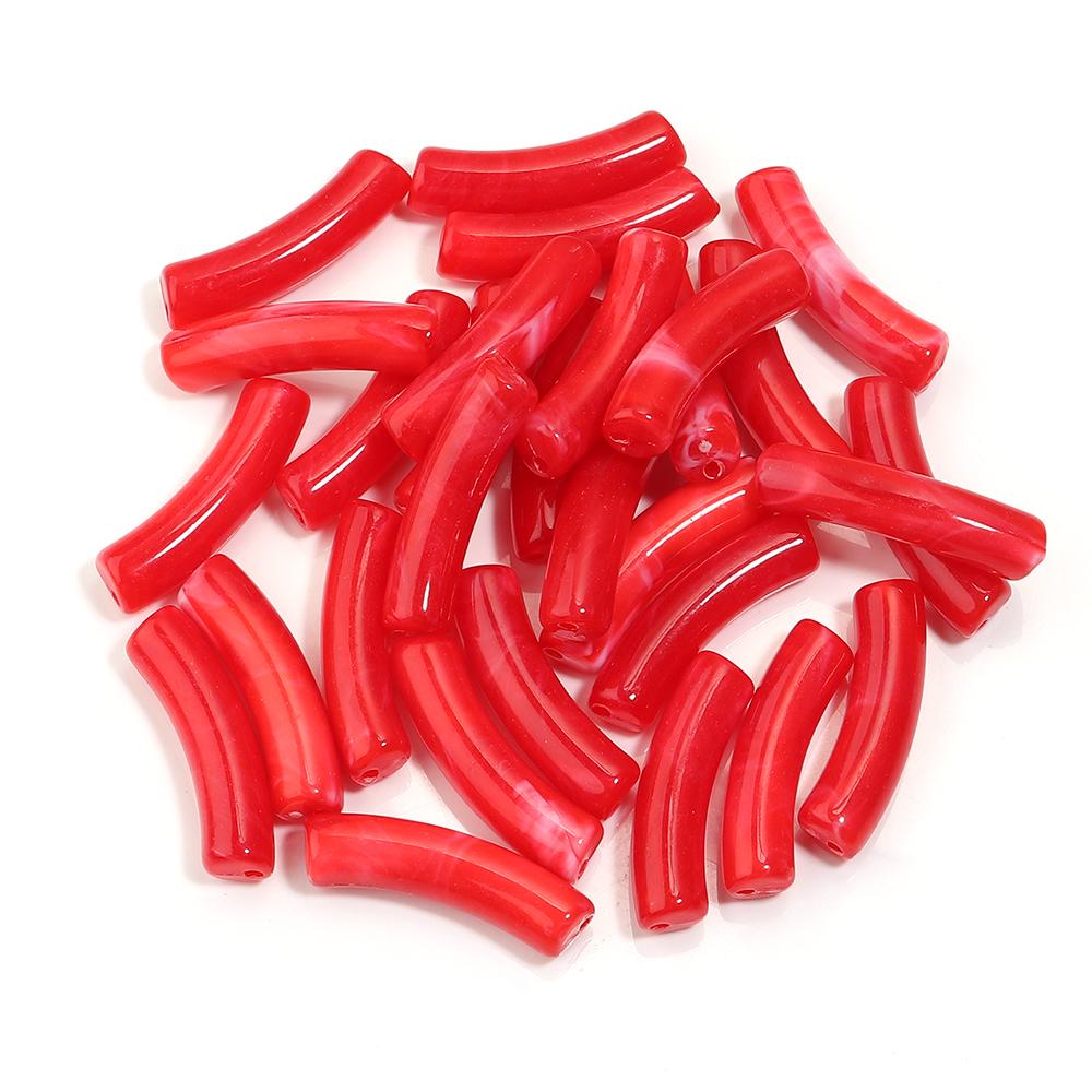 30pcs/lot Acrylic Curved Tube Beads Dual Color Thin Bamboo Shape Loose Spacer Bead For DIY Bracelet Necklace Jewelry Accessories