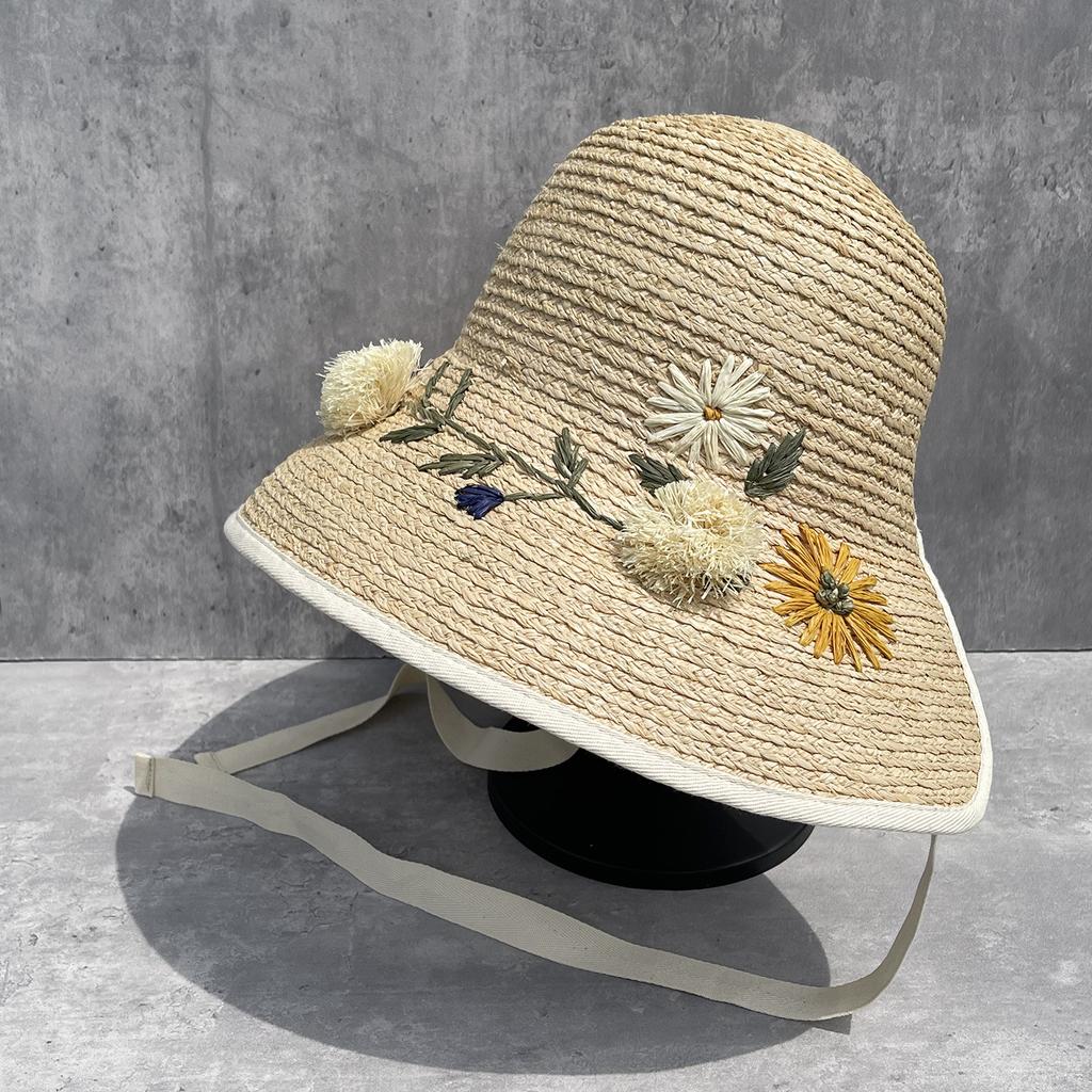 Designer embroidered Lafite straw hat women's spring and summer vacation sunscreen hat big brim sunshade loli hat beach straw hat