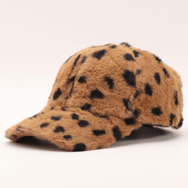Winter Warm Plush Leopard Print Adjustable Baseball Cap