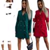 YYFS Women's Fashion Spring Fall Solid Color Print Long Sleeve POLO Neck High Waist Casual Dresses