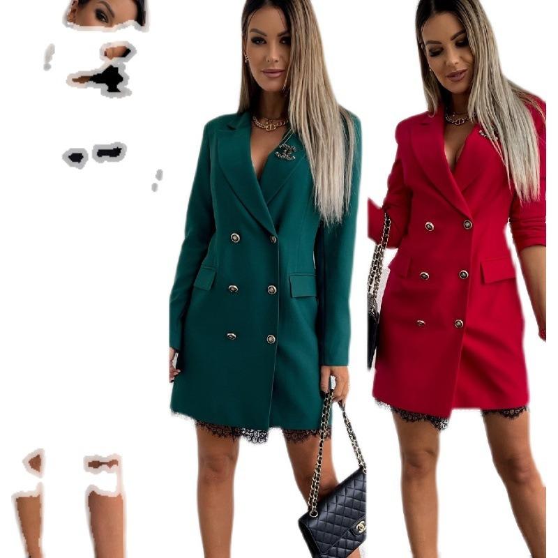 YYFS Women's Fashion Spring Fall Solid Color Print Long Sleeve POLO Neck High Waist Casual Dresses