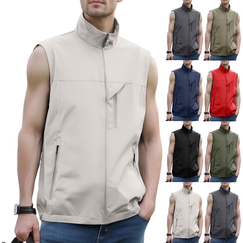 Men's Windproof Lightweight Golf Vest Outerwear With Pockets, Softshell Sleeveless Jacket For Running Hiking Sports