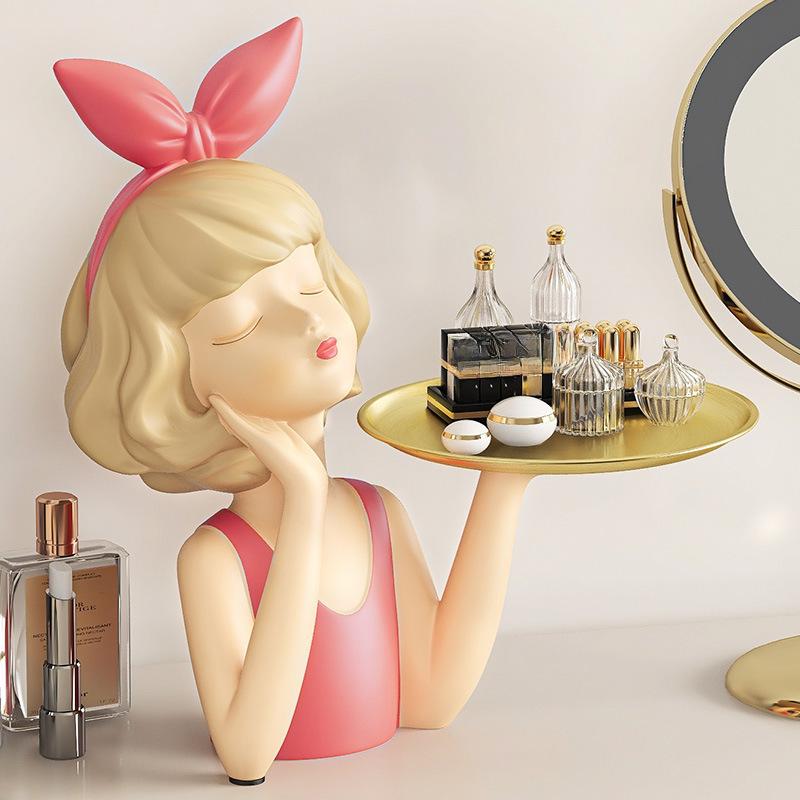 Bowknot Girl Key Tray: Shoe Cabinet, Living Room Desktop, Bedroom Decor, Soft Home Ornaments.