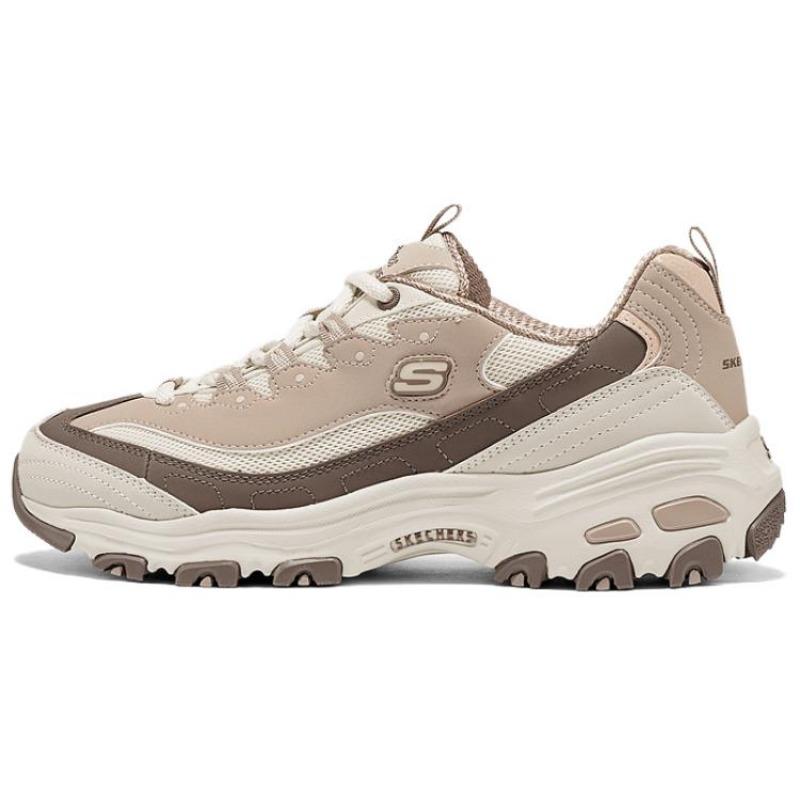Skechers D'LITES Women Fabric Synthetic Leather Comfort Fashion Wear Resistant Low Top Chunky Sneakers Taupe 150555-TPE