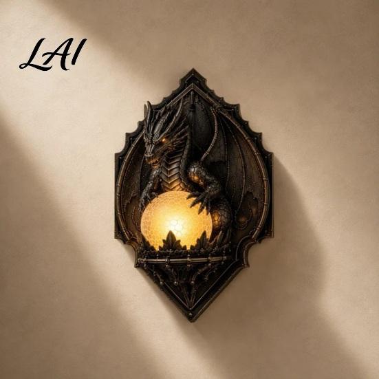 Fine Carved Wall Lamps for Bedroom Decor Vintage Crow on Branch Lamp Gothic Dragon Sconce Artistic Hand Office Living Room Bedroom Fantasy