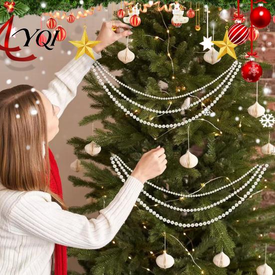 Christmas Tree Beaded Garland Faux Pearl Garland, Multi-Strand Swag Hanging Banner, Chain Classy Indoor Decorative Garlands Mantel Decoration