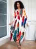 Plus Size Kaftan Bohemian Multicolored Leaves Printed Summer Long Beach Dress Women Homewear Outfit Swim Suit Cover Up Loose Caftan
