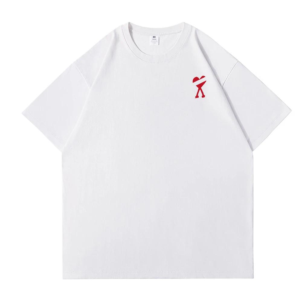 2D футболка из чистого хлопка высокого качества с круглым вырезом, корейского трендового бренда, с красным сердечком, унисекс